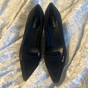 Black suede Prada heels